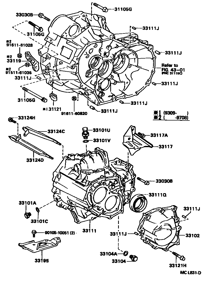Toyota CAMRY 离合器壳和变速器壳(MTM) EPC diagram — MCL831D