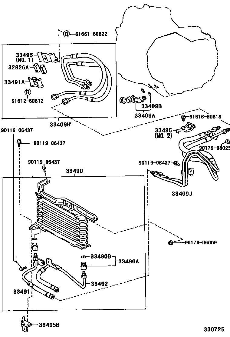 Toyota CAMRY 油泵、油冷却器和配管(MTM) EPC diagram — 330725
