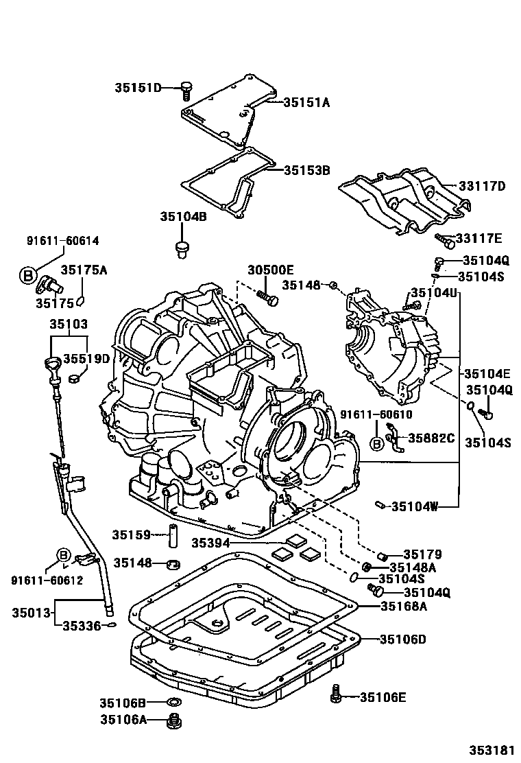 Toyota CAMRY 变速器壳和油底壳(ATM) EPC diagram — 353181