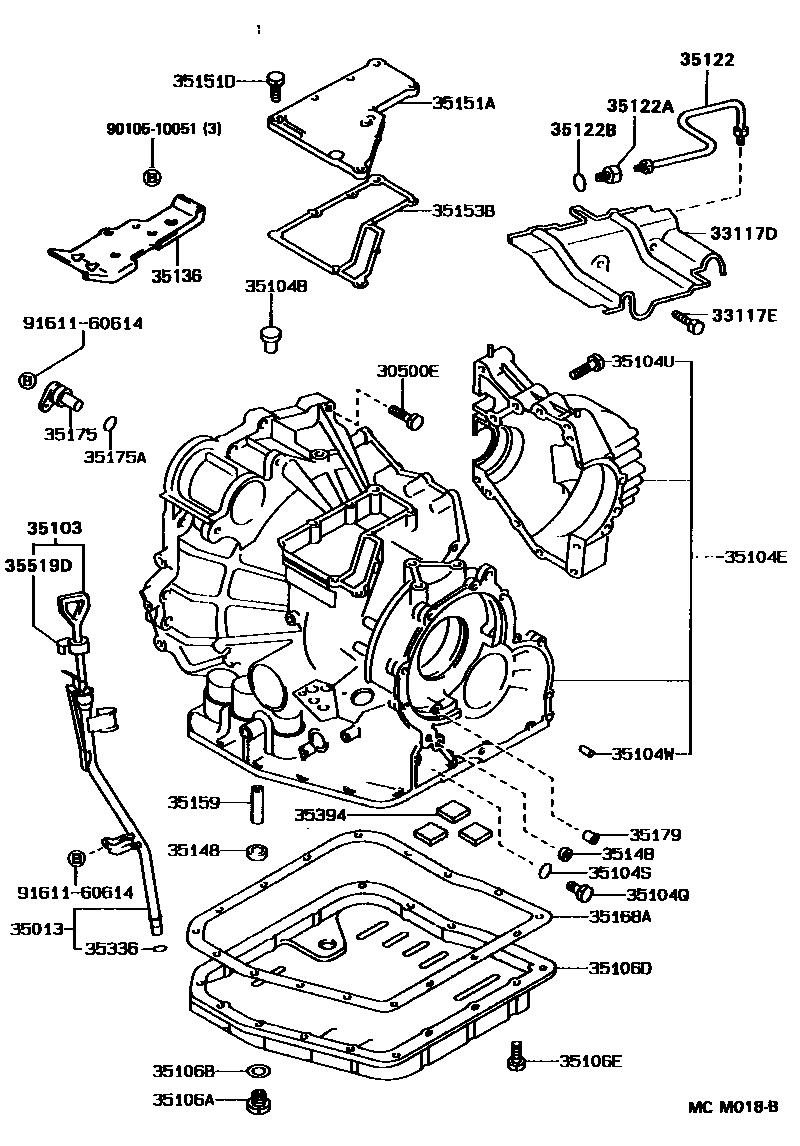 Toyota CAMRY 变速器壳和油底壳(ATM) EPC diagram — MCM018B