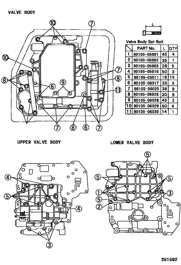 Toyota CAMRY 阀体和滤油网(ATM) EPC diagram — 351502