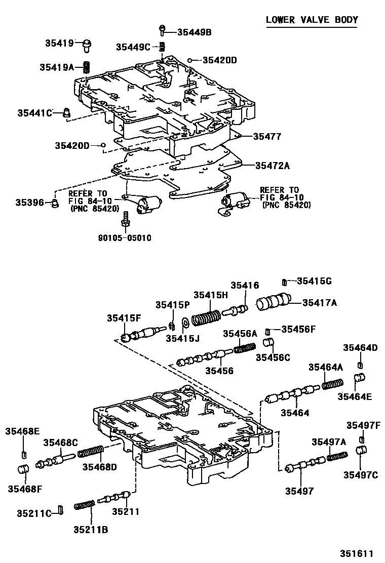 Toyota CAMRY 阀体和滤油网(ATM) EPC diagram — 351611