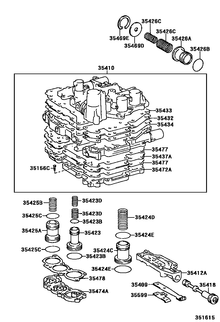 Toyota CAMRY 阀体和滤油网(ATM) EPC diagram — 351615