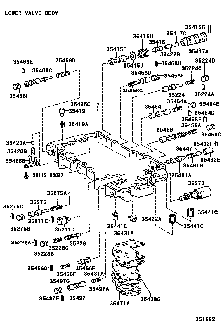 Toyota CAMRY 阀体和滤油网(ATM) EPC diagram — 351622