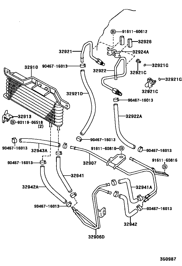 Toyota CAMRY 变速器油冷却器和配管(ATM) EPC diagram — 350987