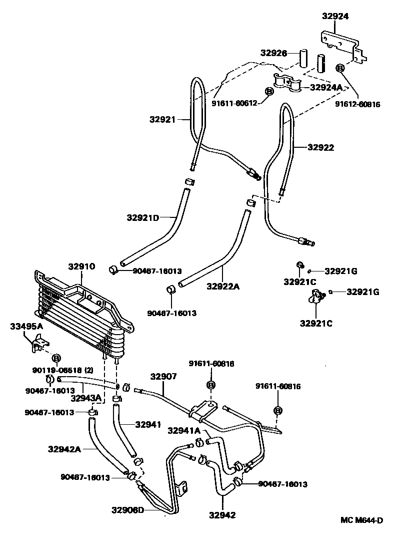Toyota CAMRY 变速器油冷却器和配管(ATM) EPC diagram — MCM644D
