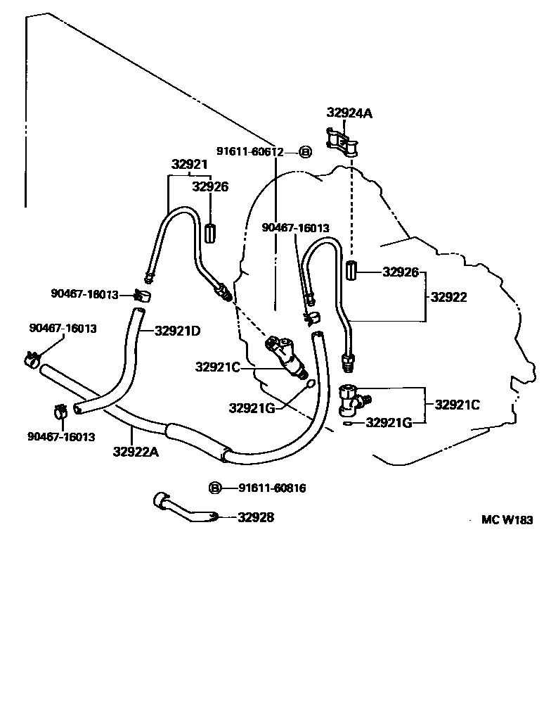 Toyota CAMRY 变速器油冷却器和配管(ATM) EPC diagram — MCW183