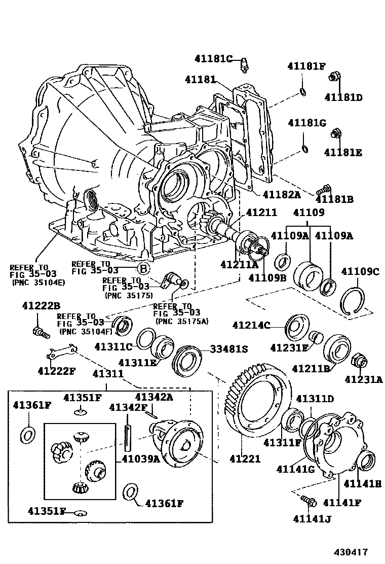 Toyota CAMRY 前桥壳和差速器 EPC diagram — 430417A