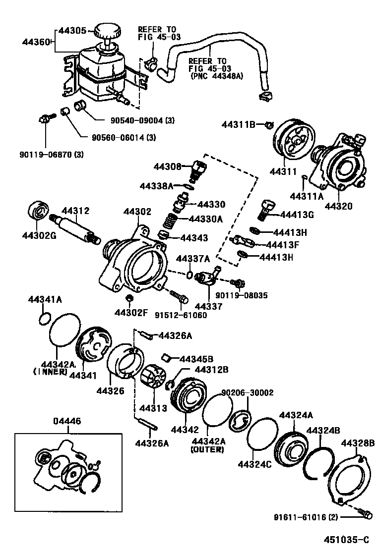 Toyota CAMRY 叶片泵和储油罐(动力转向) EPC diagram — 451035C