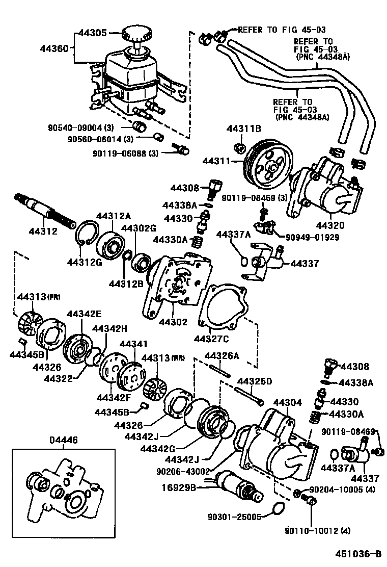 Toyota CAMRY 叶片泵和储油罐(动力转向) EPC diagram — 451036B