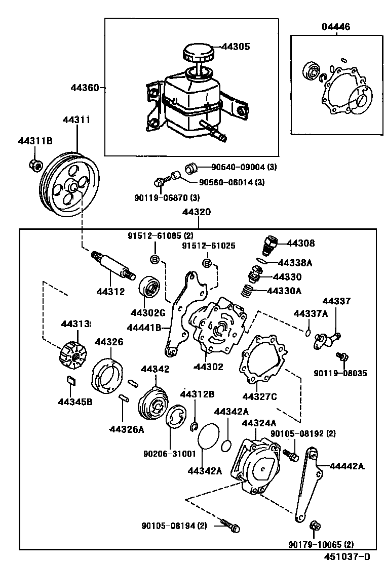 Toyota CAMRY 叶片泵和储油罐(动力转向) EPC diagram — 451037D