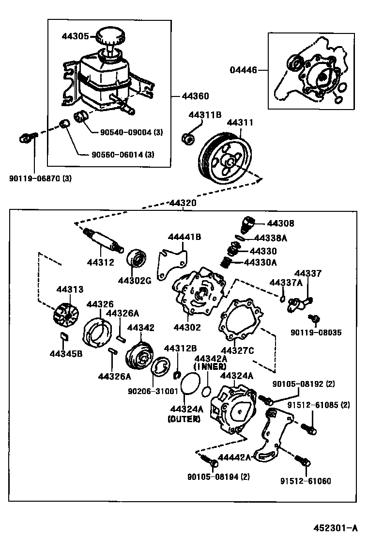 Toyota CAMRY 叶片泵和储油罐(动力转向) EPC diagram — 452301A