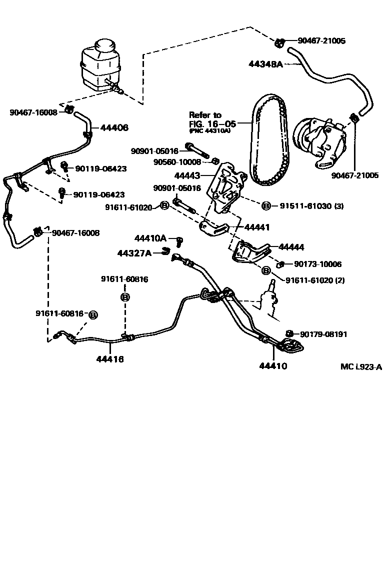 Toyota CAMRY 动力转向配管 EPC diagram — MCL923A