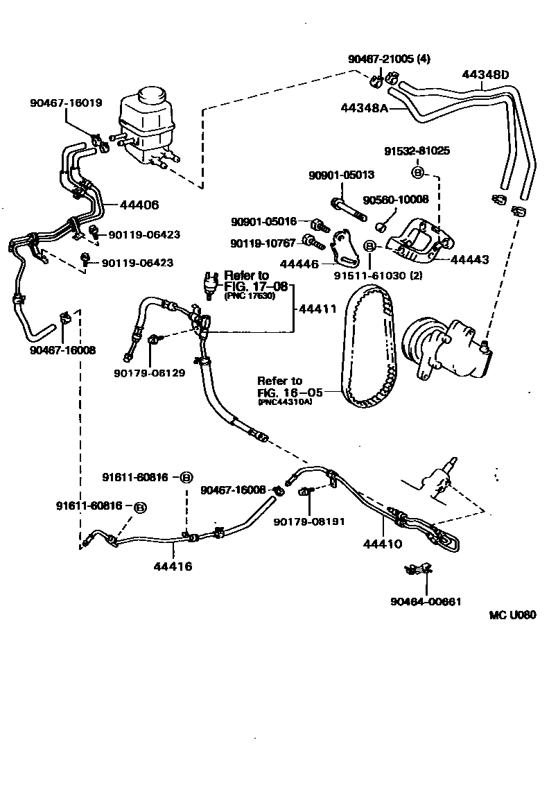 Toyota CAMRY 动力转向配管 EPC diagram — MCU080