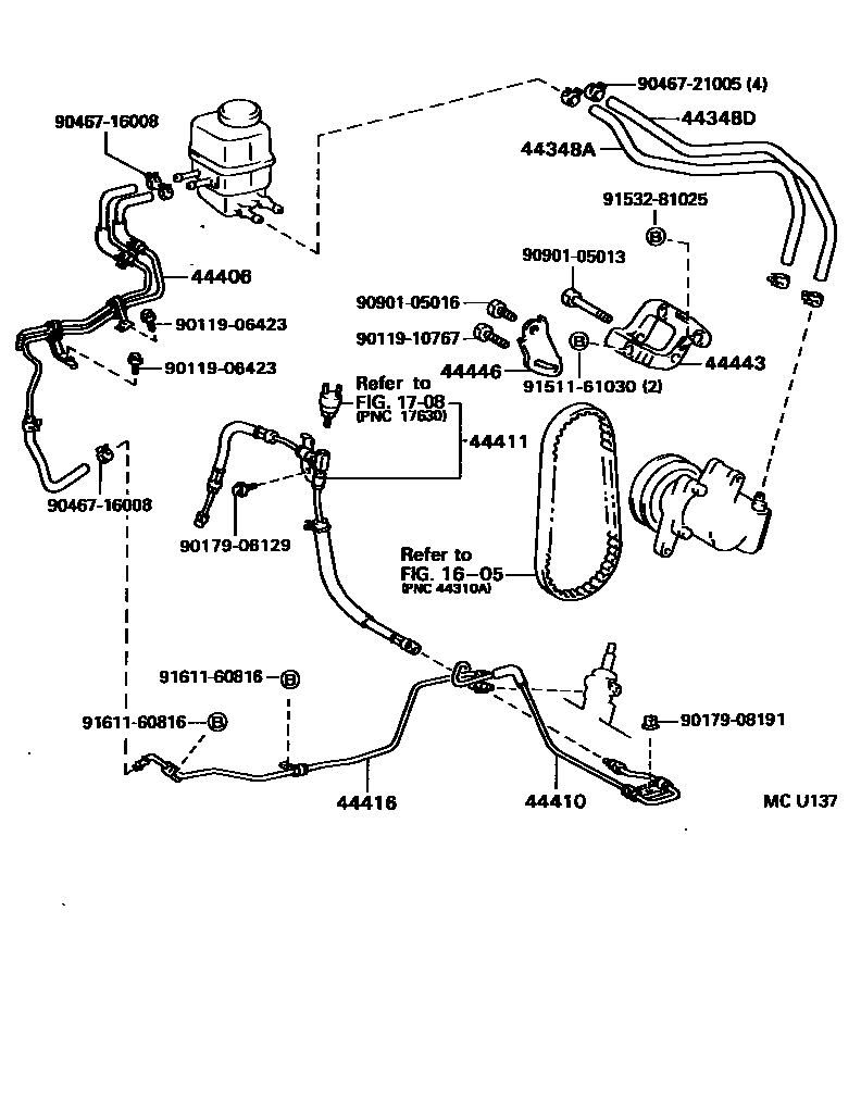 Toyota CAMRY 动力转向配管 EPC diagram — MCU137