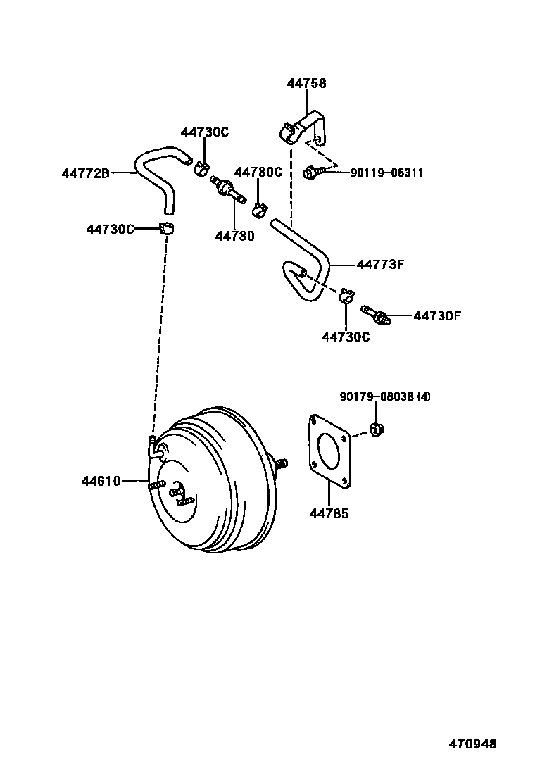 Toyota CAMRY 制动助力器和真空管 EPC diagram — 470948