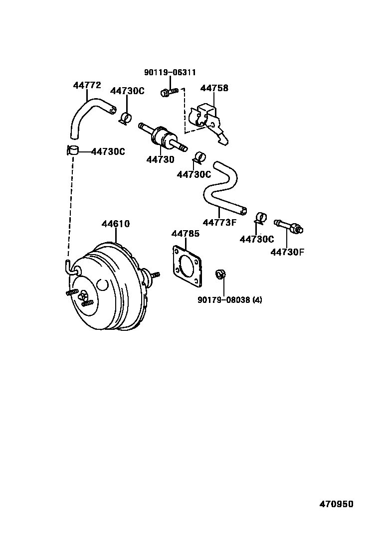 Toyota CAMRY 制动助力器和真空管 EPC diagram — 470950
