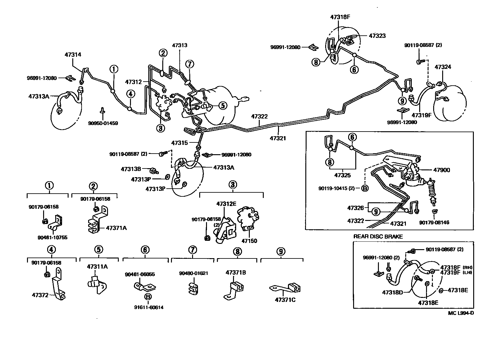 Toyota CAMRY 制动配管和卡箍 EPC diagram — MCL994D