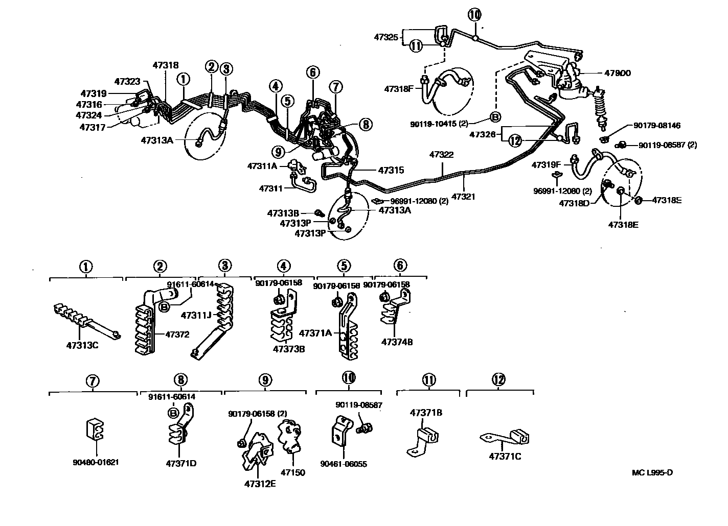 Toyota CAMRY 制动配管和卡箍 EPC diagram — MCL995D
