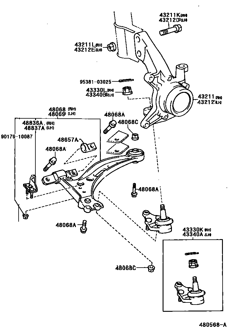 Toyota CAMRY 前桥控制臂和转向节 EPC diagram — 480568A