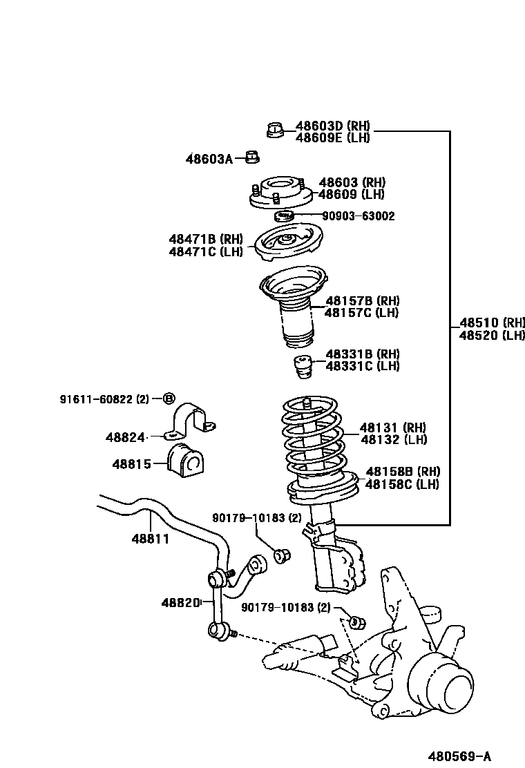 Toyota CAMRY Front Spring & Shock Absorber EPC diagram — 480569A