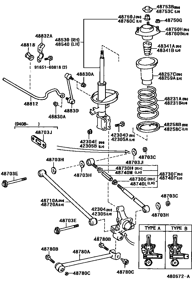 Toyota CAMRY Rear Spring & Shock Absorber EPC diagram — 480572A