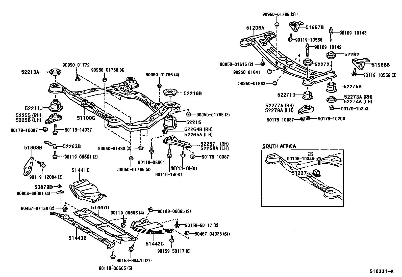 Toyota CAMRY 悬架横梁和发动机底罩 EPC diagram — 510331A