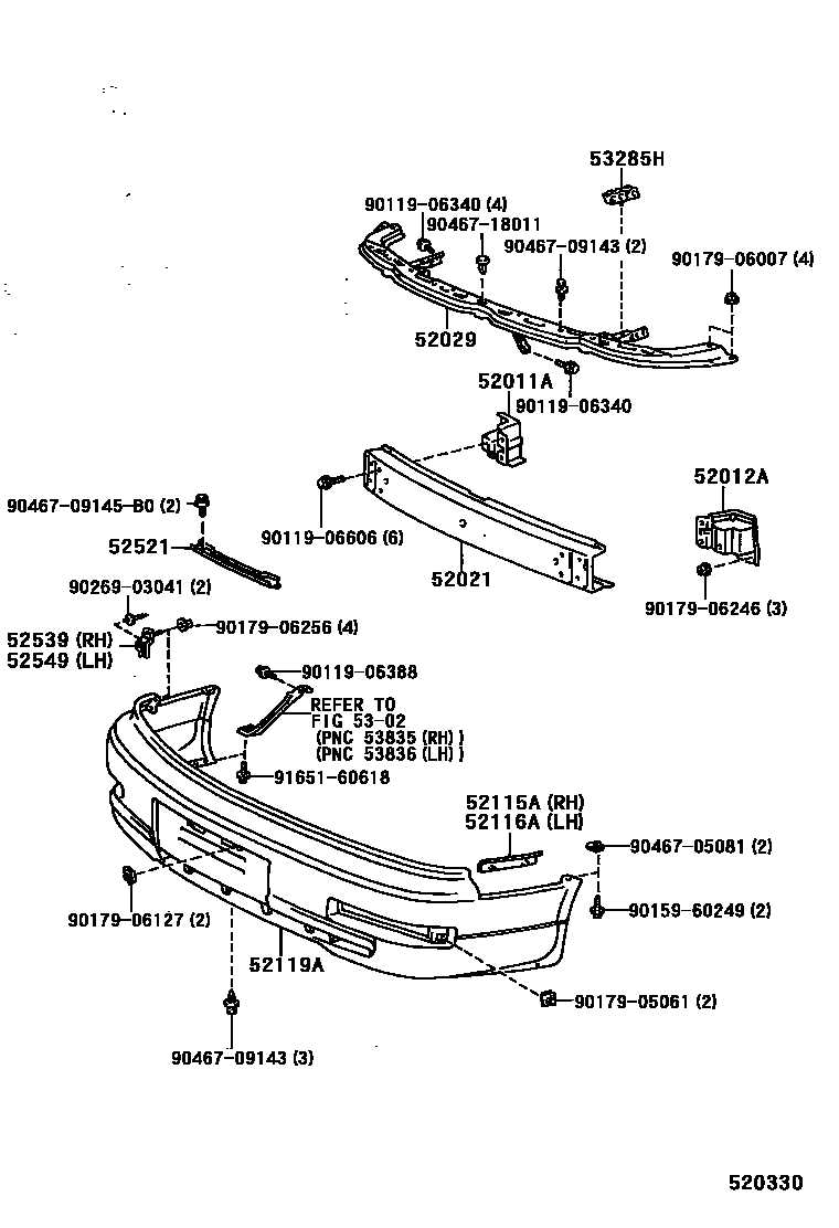 Toyota CAMRY 前保险杠及附件 EPC diagram — 520330