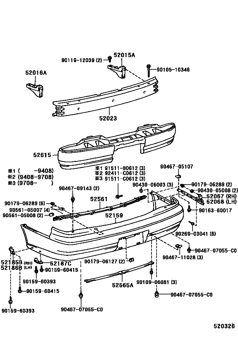 Toyota CAMRY 后保险杠及附件 EPC diagram — 520326