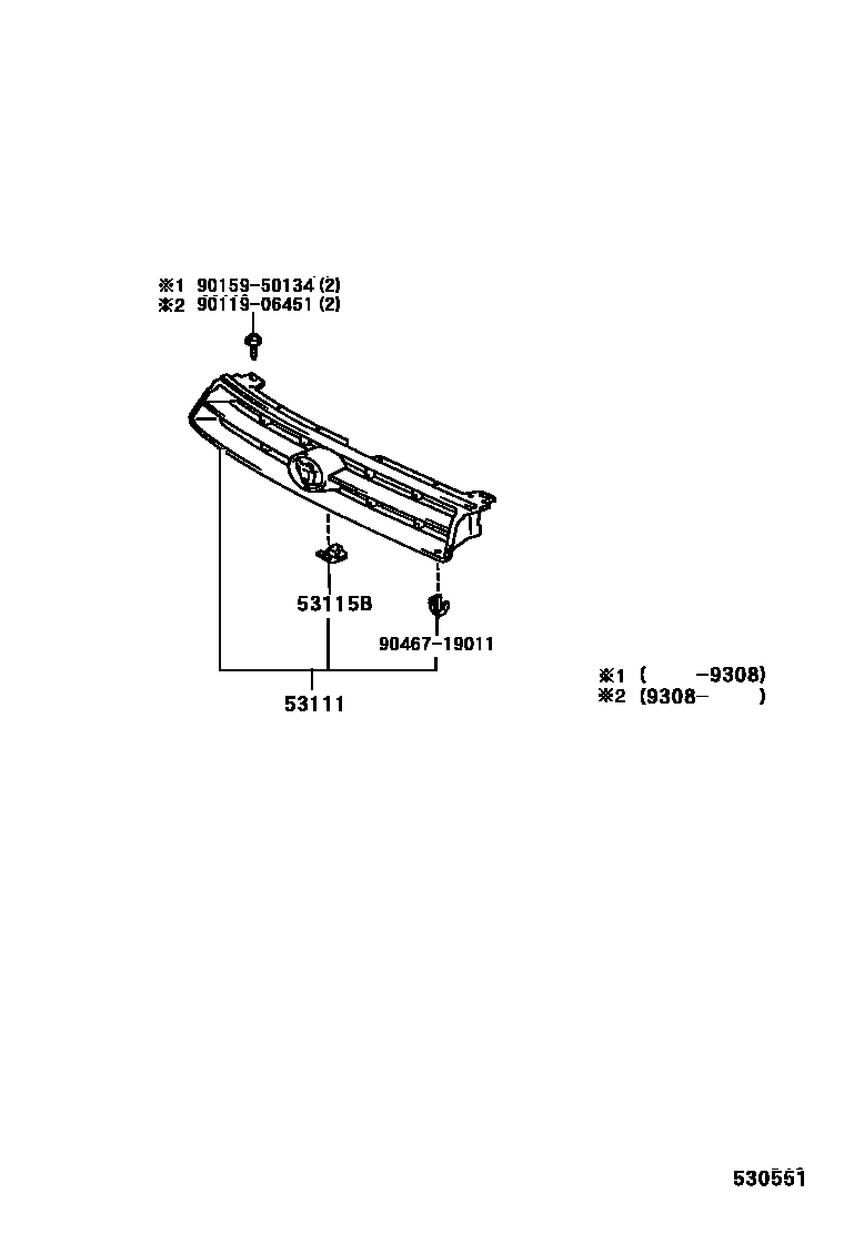 Toyota CAMRY radiator grille EPC diagram — 530551