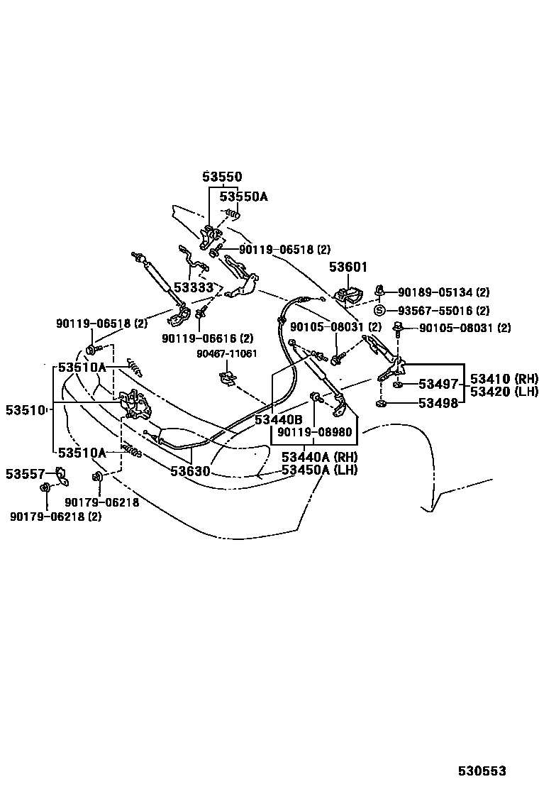 Toyota CAMRY 发动机盖锁和铰链 EPC diagram — 530553