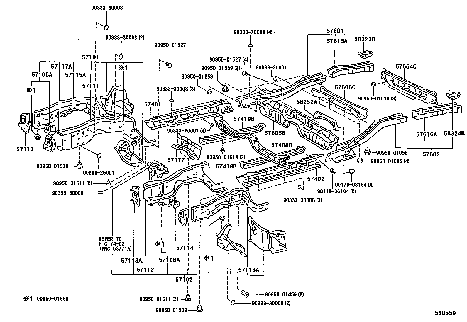 Toyota CAMRY Floor stringers EPC diagram — 530559