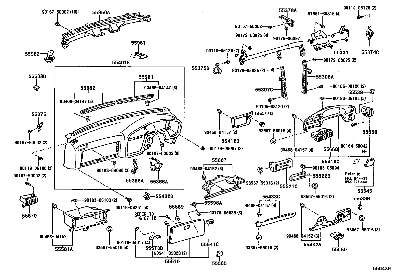 Toyota CAMRY 仪表板和手套箱 EPC diagram — 550439