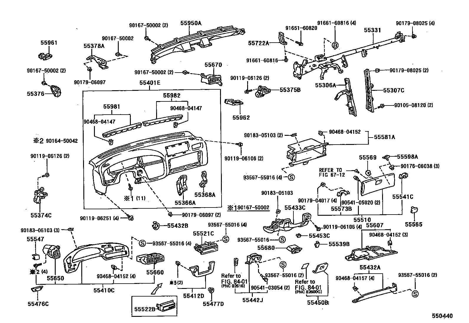 Toyota CAMRY 仪表板和手套箱 EPC diagram — 550440