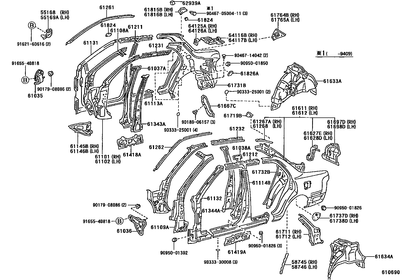 Toyota CAMRY 侧梁 EPC diagram — 610690