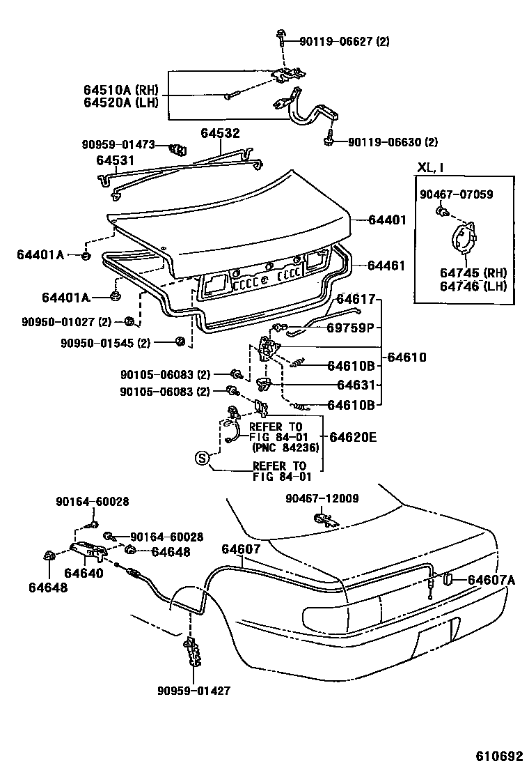 Toyota CAMRY 行李箱门和行李箱锁 EPC diagram — 610692