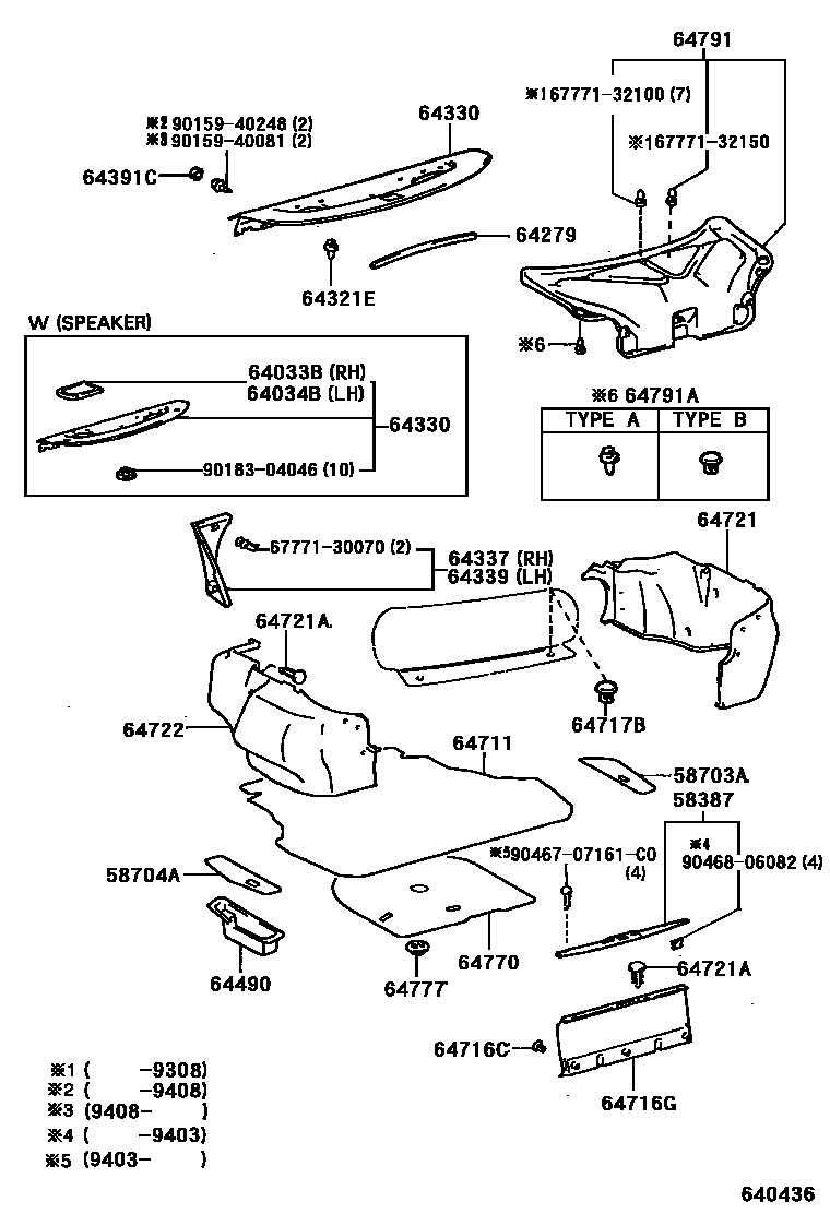 Toyota CAMRY 杂物箱板和行李箱垫 EPC diagram — 640436