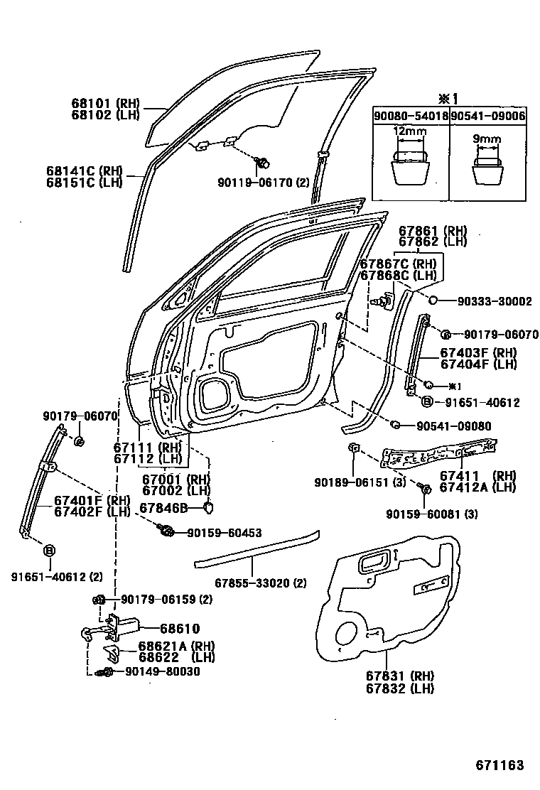 Toyota CAMRY 前门板和前门玻璃 EPC diagram — 671163