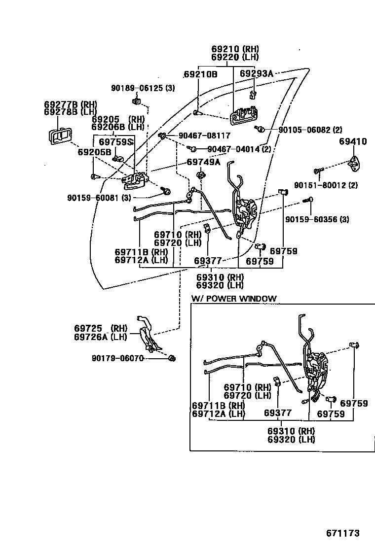 Toyota CAMRY 前门锁和车门把手 EPC diagram — 671173