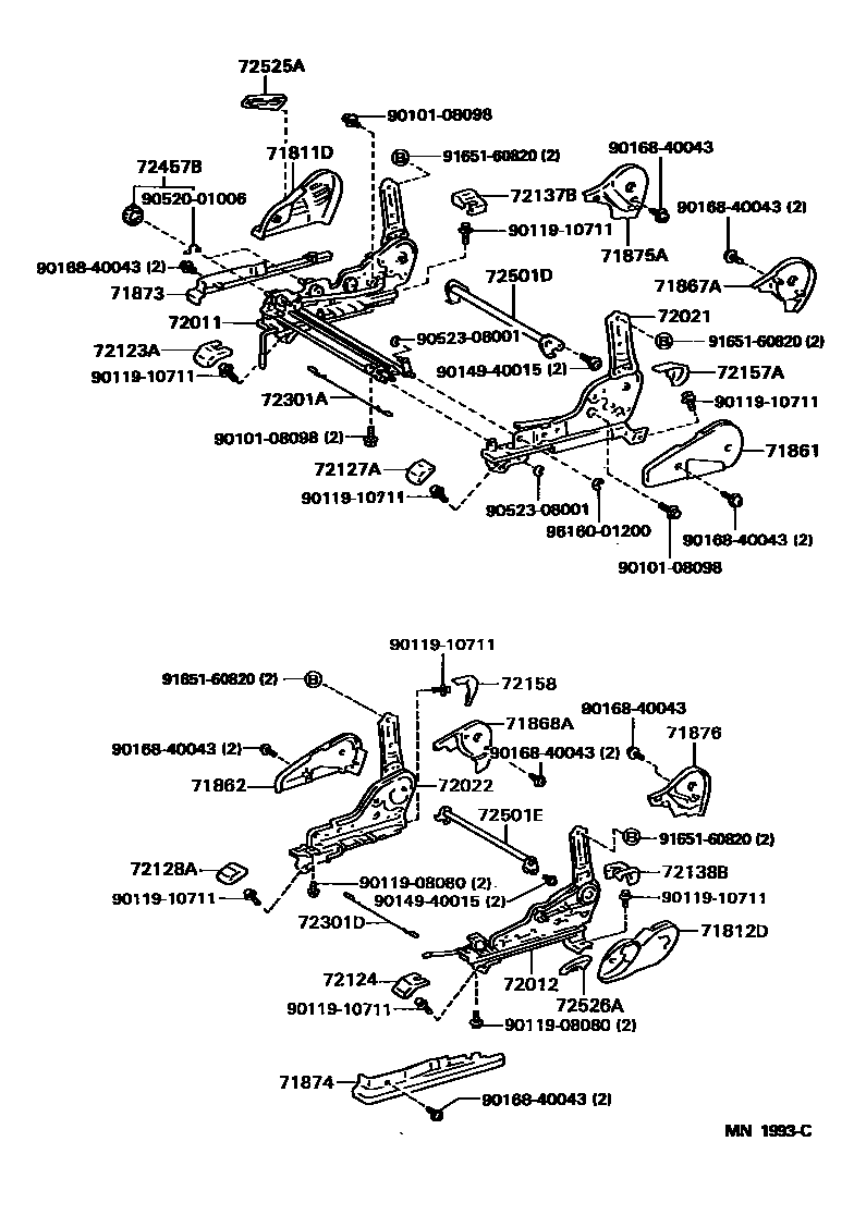 Toyota CAMRY 前排座椅和座椅滑轨 EPC diagram — MN1993C