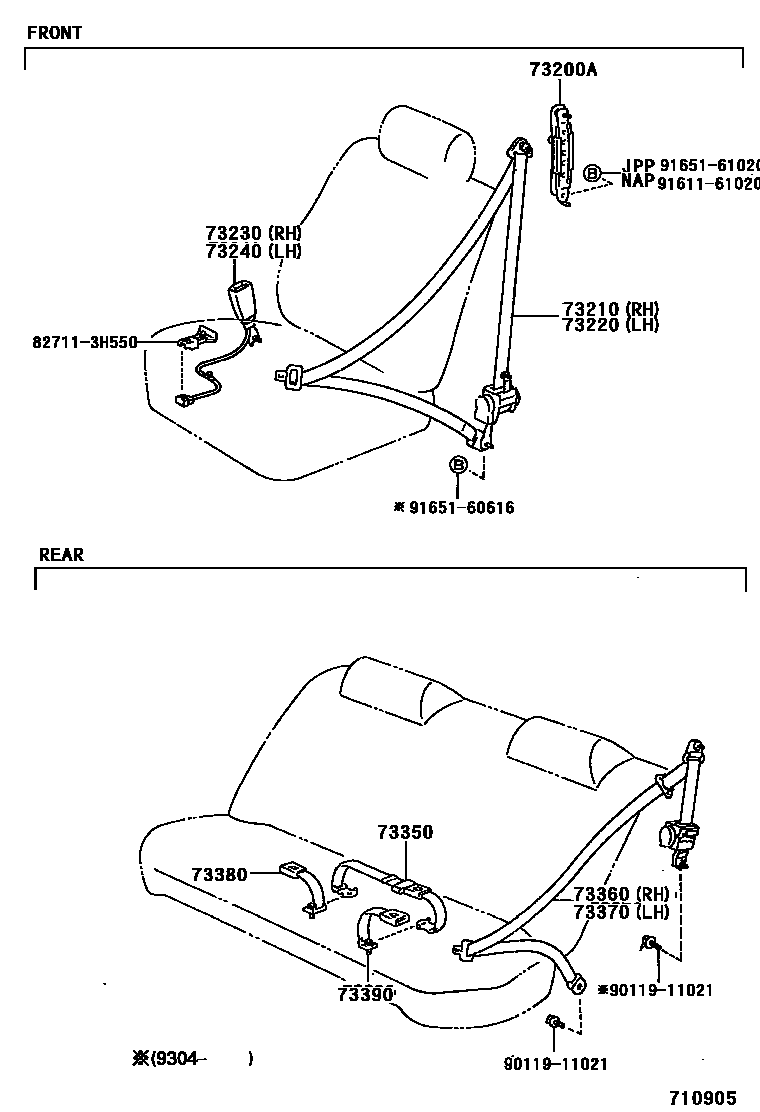 Toyota CAMRY 安全带和儿童保护座椅 EPC diagram — 710905