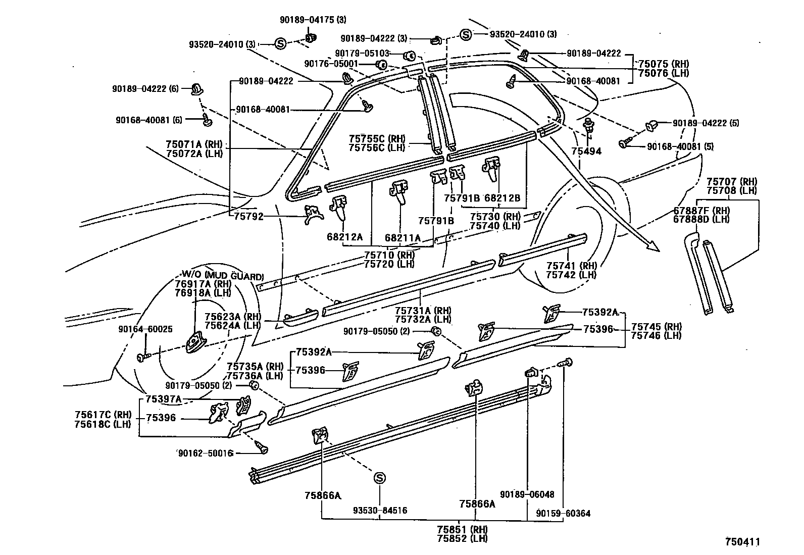 Toyota CAMRY 侧防护条 EPC diagram — 750411