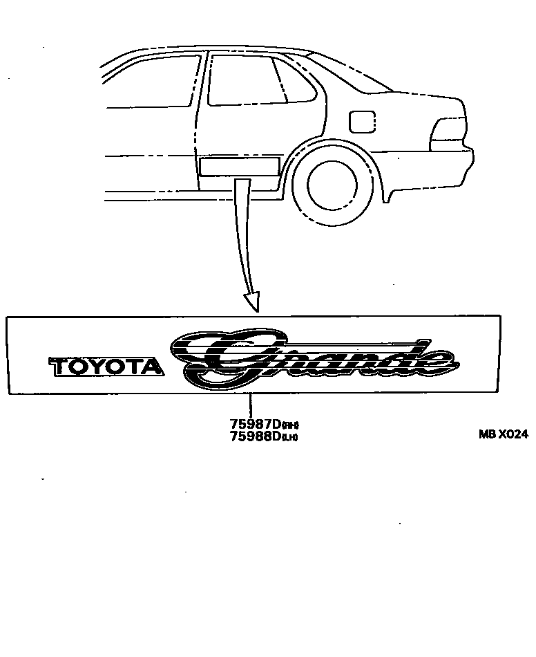 Toyota CAMRY 车身镶条 EPC diagram — MBX024