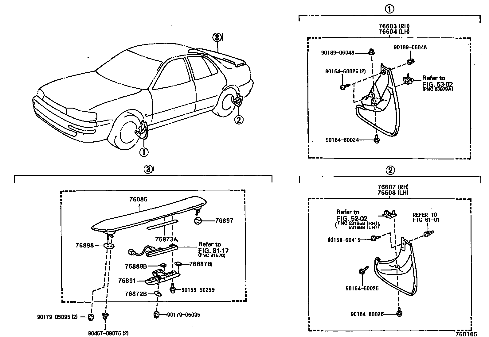 Toyota CAMRY 挡泥板和扰流板 EPC diagram — 760105