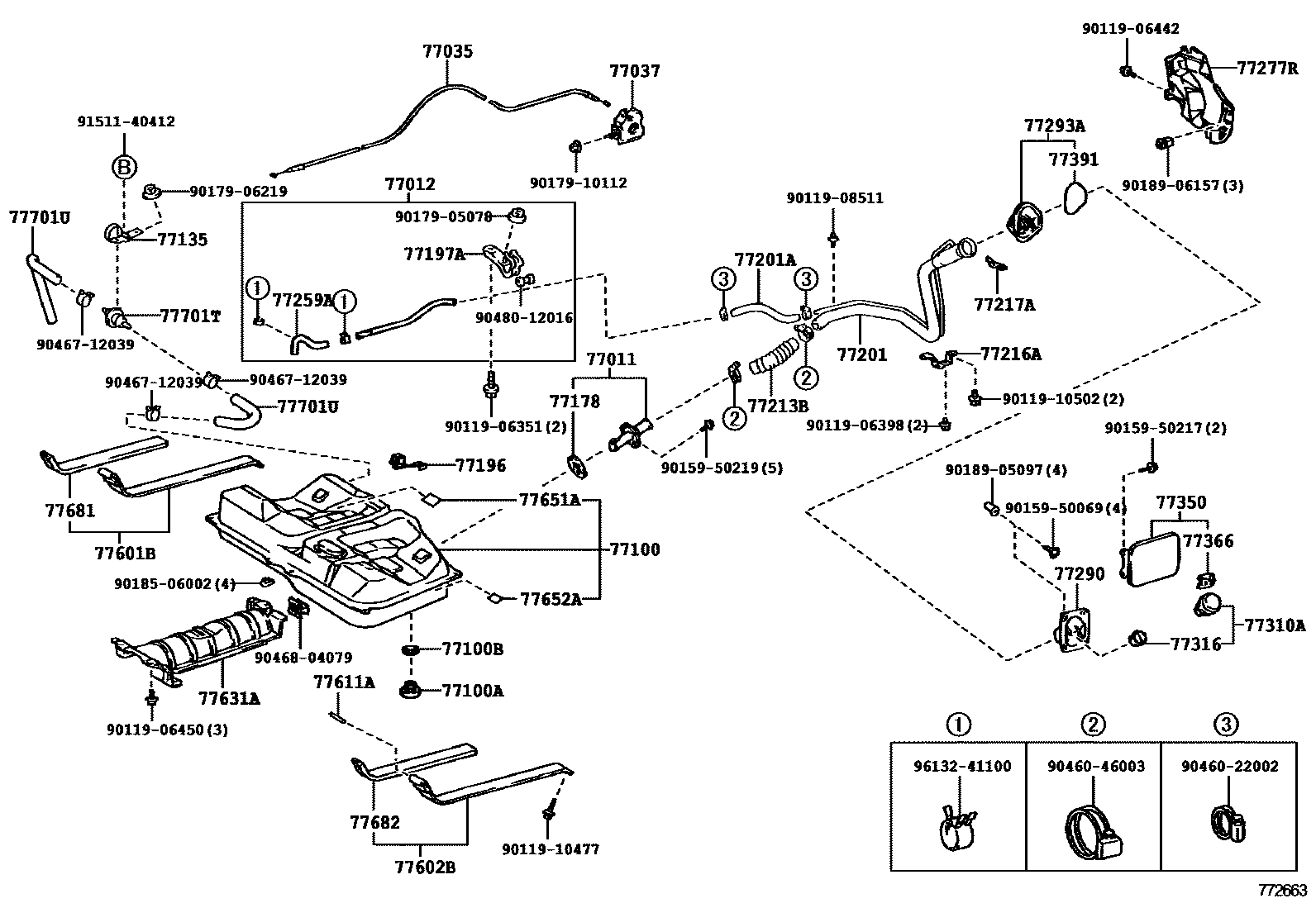 Toyota CAMRY 燃油箱和燃油管 EPC diagram — 772663