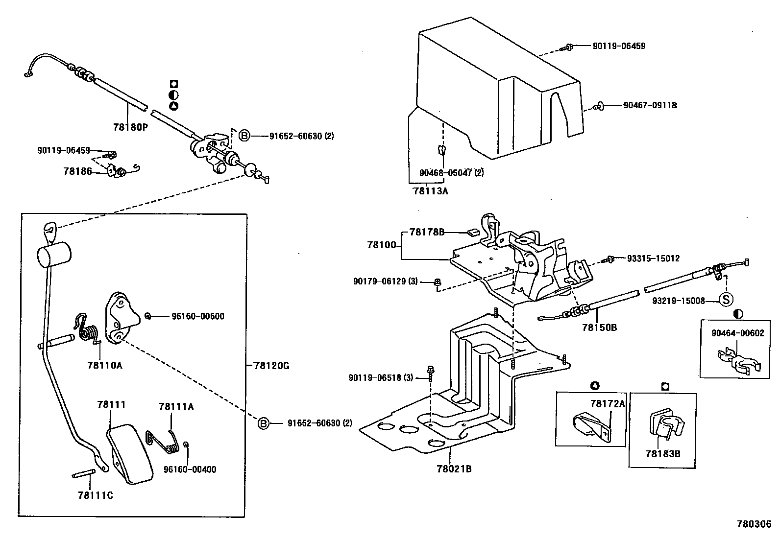 Toyota CAMRY accelerator pedal connecting rod EPC diagram — 780306