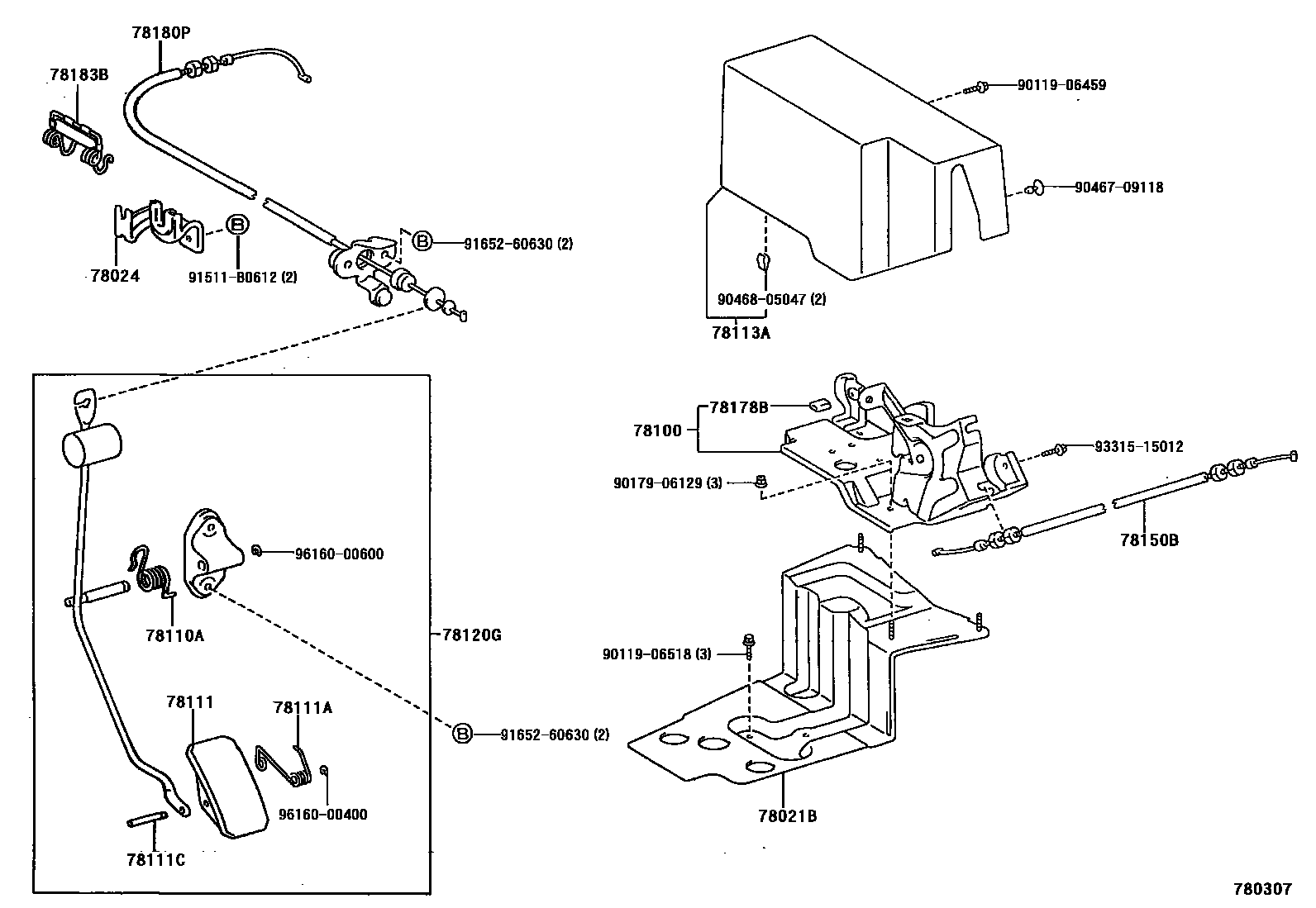 Toyota CAMRY accelerator pedal connecting rod EPC diagram — 780307