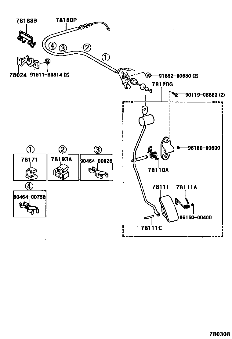 Toyota CAMRY accelerator pedal connecting rod EPC diagram — 780308