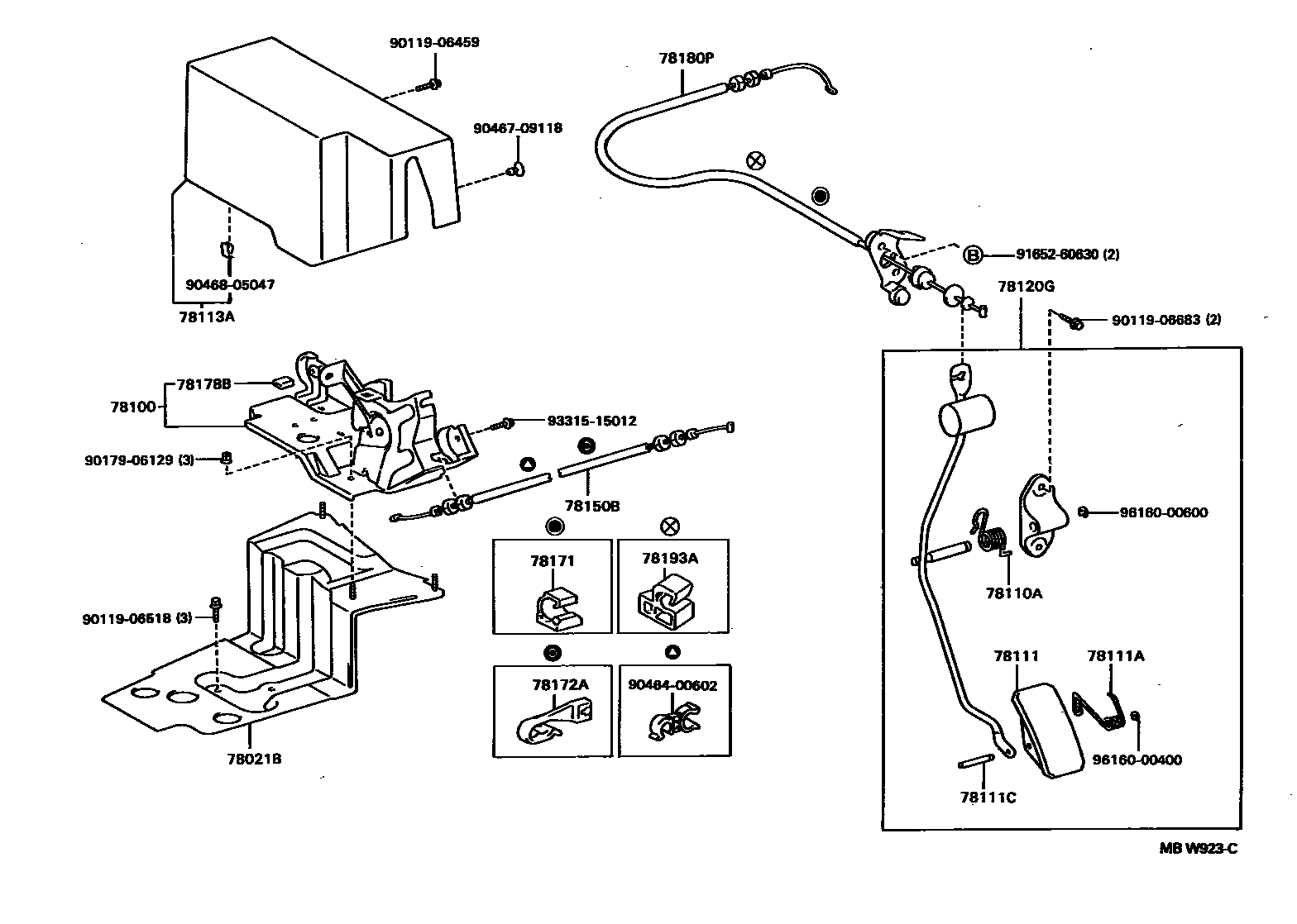 Toyota CAMRY accelerator pedal connecting rod EPC diagram — MBW923C