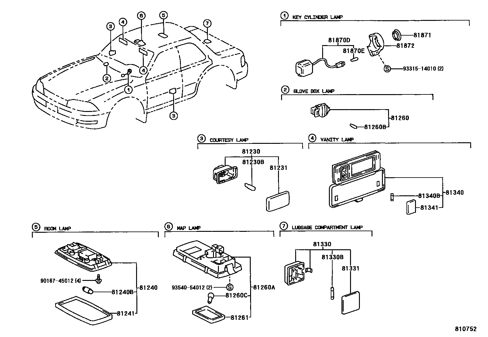 Toyota CAMRY 车内灯 EPC diagram — 810752